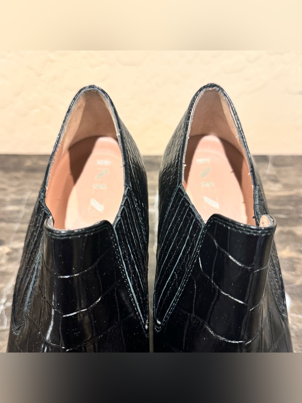 NEW Inez Marisol 70 Black Croc Embossed Leather Booties - Picture 7 of 13
